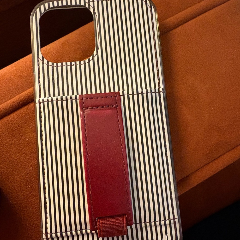 Striped Black and White Phone Case with Red Strap